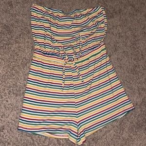 Impeccable Pig Rainbow Candy Stripe Strapless Romper, Size M